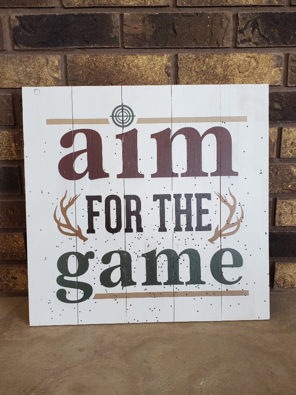 Hunting Sign- Aim for the Game Sign - Shotgun Shell Distressed Wooden Wall Décor